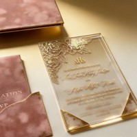 Set Undangan Pernikahan Folio Hardcover Beludru Biru Dongker Mewah dengan Embos Foil Emas dan Amplop Akrilik