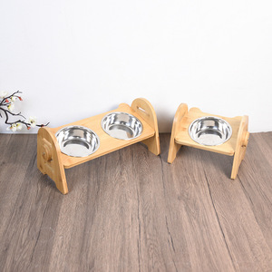 Comedero elevado de madera para mascotas, soporte de bambú para platos de comida y agua para perros y gatos, ideal para gatos. - Product Image 1