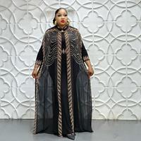 Robes Africaines de Luxe pour Femmes Vêtements Décoration Rhodochrosite Élégantes Robes Africaines Ensemble Deux Pièces Boubou Femme