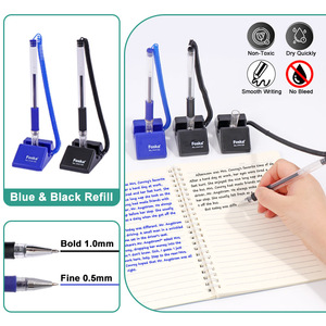 Stylos à encre gel Foska bleu noir, pointe fine 0,5 mm, avec base adhésive pour bureau, banque et réception - Product Image 5