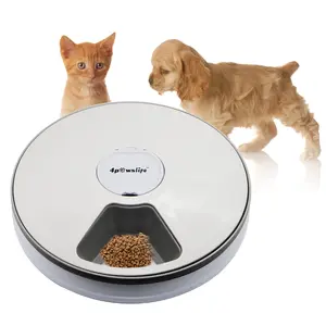 Máquina automática de comida seca para gatos y perros, alimentador redondo de comida 24 horas, 6 parrillas, con temporizador inteligente, cantidad de 6 comidas