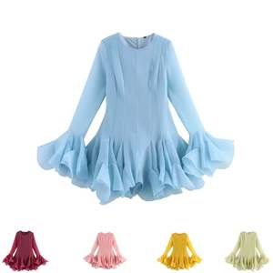 Vestido Casual de Verano Estilo Europeo Americano con Cuello Redondo, Mini Vestido con Volantes de Encaje, Transpirable y Natural para Mujer - Product Image 1