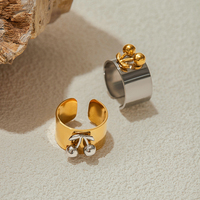 Edelstahl 12mm Breite breite offene Ringe 18 Karat vergoldet poliert zweifarbig Cherry Chunky Ring