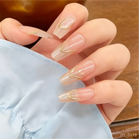 Ongles à presser en forme de V couleur nude doré, longs ongles cercueil brillants, ongles acryliques réutilisables