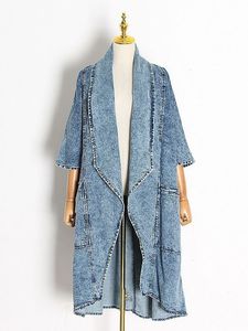 Bettergirl Cardigan Denim Trench Coat para mujer <span class=keywords><strong>Chaqueta</strong></span> suelta de <span class=keywords><strong>manga</strong></span> de murciélago con solapa de moda para mujer - Product Image 6