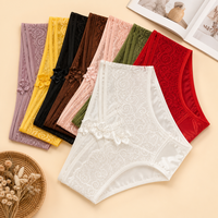Culottes de bikini taille basse en satin et dentelle pour femme, motif floral, avec nœud, fines bandes élastiques doubles sur les côtés, 80 % nylon, 20 % élasthanne, 8 couleurs