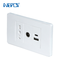 NEPCI 118X71.5mm Enchufe de Pared Italiano con Conector de TV RJ45, Toma de Corriente 16A 250V NFC, Ignífugo, PC IP21, Duradero y Fácil de Instalar