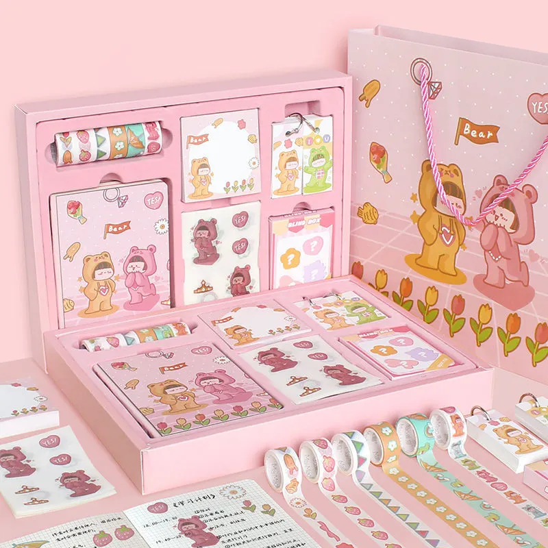 Mini Cute Notebook And Gift Set Box School Supply Supplies Stationery Set Kawaii Girl Kids Stationery Gift Set Box