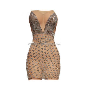 ใบมีดหรูหราห่อหน้าอกเพชรห่อก้นยืดหยุ่นแน่นเซ็กซี่ลึก V ไนท์คลับบาร์เสื้อผ้าประสิทธิภาพ - Product Image 1