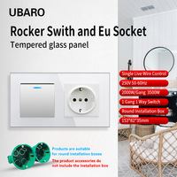 Interrupteur à bouton-poussoir autobloquant de type 82, style européen, encastré, noir, blanc, gris, panneau en verre trempé, 250V, vente en gros