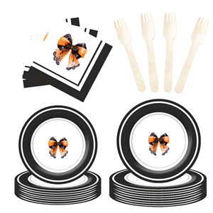 DAMAI Black Bow Birthday Party Supplies Serve 8 Disposable Tableware Set for Birthday Party Game Day Paper Plates and Napkins - Product Image 4