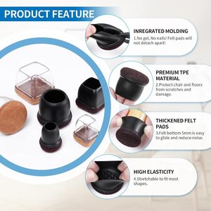 Protège-pieds de chaise ronds et carrés en silicone élastique, coussinets de protection pour meubles - Product Image 3