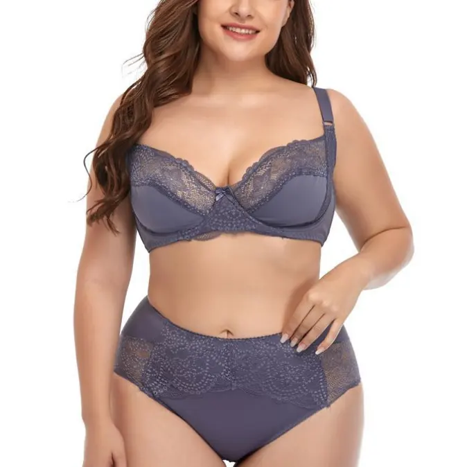 Fabricante tallas grandes 38 42 tallas de lujo para mujer Sexy encaje foto comodidad Top con aros Pushup Copa grande ropa interior sujetador y bragas conjuntos