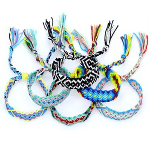 Wholesale Hand Made Jewelry Adjustable Colorful Cotton String Wrap Fabric Woven Boho Friendship Bracelet