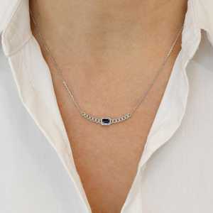 18k Gold Diamond Halo <b>Necklace</b>: Emerald Cut Sapphire, <b>Ruby</b>, or Emerald - Product Image 3