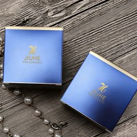 Boîte cadeau en papier kraft ondulé recyclable imprimé bleu pour l'emballage de flacons de beauté, logo personnalisé, carton pliable, gaufrage/or