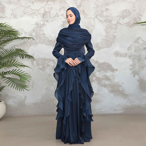 Vestido Largo Musulmán de Chifón con Volantes Multicolores de Lujo para Dubái 2026, con Hiyab, Abaya Modesta para Eventos Formales - Product Image 2