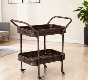 Portable Small Table with Wheels and <strong>Storage</strong> Function, Made of Rattan <strong>Furniture</strong> - Product Image 1
