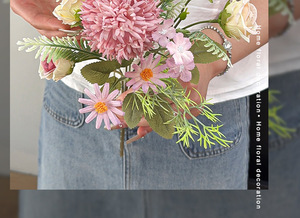 Fiori Artificiali in Tulle, Rose e Margherite, Bouquet Finto in Seta e Plastica, Decorazione Nuziale per Matrimoni - Product Image 6
