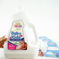Étiquettes avant et arrière de bouteille de forme irrégulière privées personnalisées pour produits de nettoyage pour bébé étiquettes imperméables en papier synthétique
