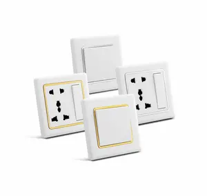 Uk 86 Tipo 13a 16a Ouro Sliver Fronteira Chama Curvo Design Branco Pc Painel 1/2/3/4 Interruptor De Parede Gangue Soquete Uk Com Cobre Interno