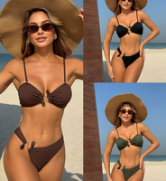 Stok baru 7 warna atasan Bandeau pakaian renang wanita rajutan tren bergaris Set Bikini Brasil S-L
