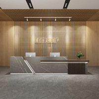 Comptoir de réception minimaliste moderne pour entreprise, salon de beauté, hall d'hôtel, avec matériau en bois pour école, hôpital