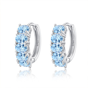 9 Pendientes de Aro de Plata de Ley 925 con Cristales Naturales Ovalados de Alta Calidad de 3*4mm, Amatista y Topacio Azul, Joyería Antideslustre - Product Image 1