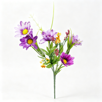 Bouquet de marguerites artificielles violettes, tige de fleur en soie artificielle avec feuilles vertes, décoration de table pour la maison, les mariages et les fêtes