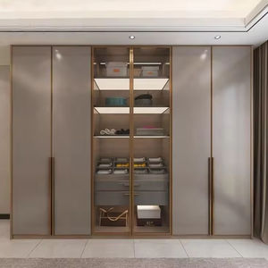 <span class=keywords><strong>Armoire</strong></span> à chaussures et penderie autoportantes sur mesure de style moderne avec profil doré pour salon - Product Image 1