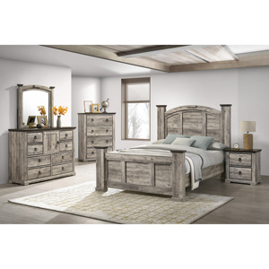 Comodino Contemporaneo Rustico Grigio Bicolore con Due Cassetti, Maniglie in Metallo, Mobili in Legno per Camera da Letto - Product Image 5