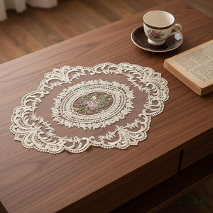 Retro <b>Lace</b> 3D Water-Soluble Eco-Friendly Polyester Crochet <b>Tablecloth</b> Dust Cover 40x30cm for Coffee Table Home Decor - Product Image 2