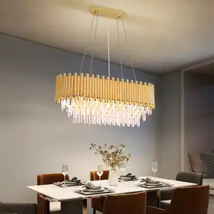 Gold Oval Rectangular High Quality Crystal Modern Luxury Pendant Light Wedding Restaurant Chandelier Led Hang Lamp