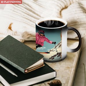 Taza de Cerámica Negra Esmerilada de 11 oz que Cambia de Color con Diseño Artístico de Esquí - Product Image 3