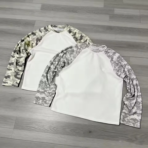 Custom Men Streetwear Oversized Cotton Color <b>Block</b> Camouflage <b>Waffle</b> Knit Long Sleeve Tee Shirt - Product Image 2
