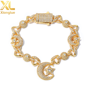Hip-Hop Custom Cz Charms Cuban Chain Jewelry 10mm 18k Gold Plated <b>Copper</b> Iced Zircon Moon Star <b>Bangles</b> Unisex - Product Image 1
