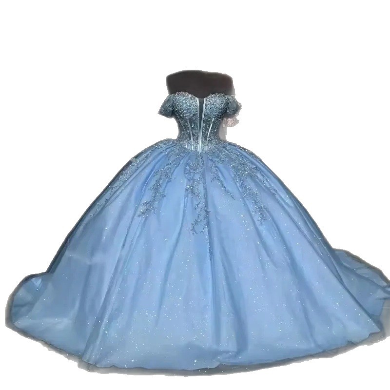 New Off-Shoulder Light Blue Sparkling Diamond Floor-Length Winter Evening  Dress Solo Performance Art Exam Prom Bridal Gown| Alibaba.com
