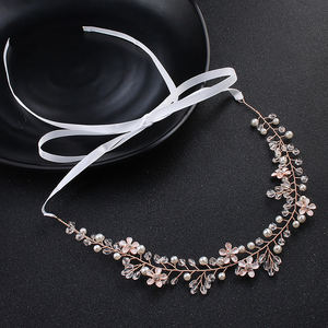 إكسسوارات شعر كورية رائعة من الكريستال، زينة شعر على شكل زهرة، إكسسوارات فستان زفاف ذهبية وردية، عصابة رأس للعروس مصنوعة يدويًا من اللؤلؤ - Product Image 2