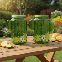 Distributeur de boissons en verre en forme de cactus avec couvercle en fer, pot de stockage durable pour la cuisine, logo personnalisé, capacité de 16 oz, design unique