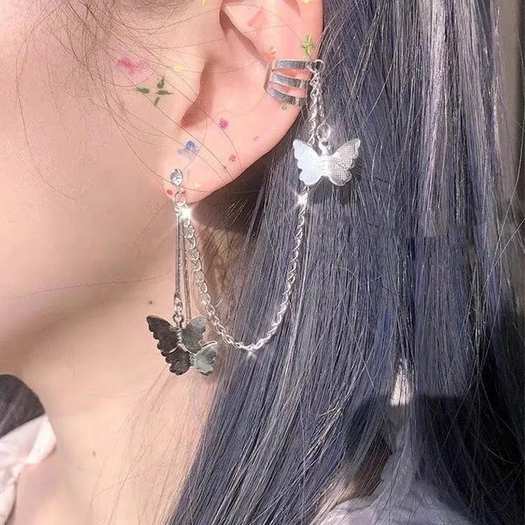 Orecchini pendenti a forma di farfalla di nuovo Design orecchini a farfalla in argento con catena a nappa per donna
