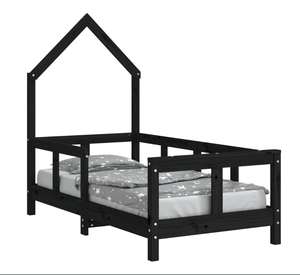 Black Solid Pinewood Kids <strong>Bed</strong> <strong>Frame</strong> - <strong>Low</strong> to the <strong>Ground</strong> Design for Easy Access - House Design for Fun and Creative Play - Product Image 2