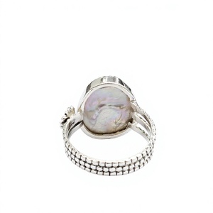 Handcrafted 925 Sterling Silver <b>Ring</b> With Large Pearl Oxidized Textured Band <b>Boho</b> Chic Bold Jewelry For Any Occasion Wear - Product Image 6