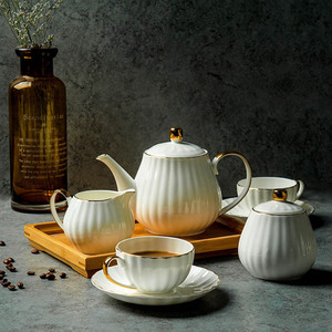 European-<b>style</b> Bone China Coffee suit Coffee Cup Embossed Gold Vintage European-<b>style</b> 15 <b>Head</b> Creative Gift suit Cup - Product Image 1