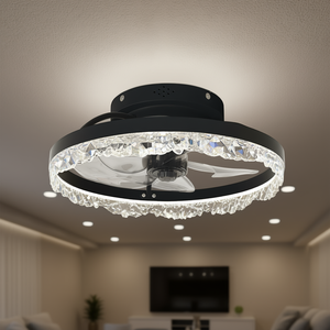 Ventilateur de plafond LED moderne encastré 16 pouces avec anneau en acrylique noir, télécommande, variateur d'intensité, 3 pales, moteur DC - Product Image 2