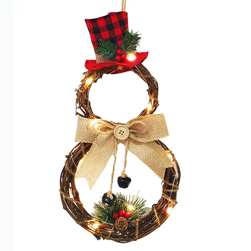 Christmas Supplies Handmade Home Ornaments Rattan Decor LED Snowman Xmas Decoration Christmas Wreath