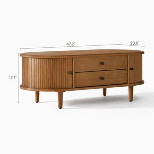 Ajunion giữa thế kỷ hiện đại hình bầu dục rắn Bàn cà phê gỗ trượt bên cửa 2 tầng ngăn kéo phòng khách Bàn cà phê - Product Image 3