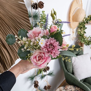 Bouquet de dahlias artificiels Xinghe Luqi, fleurs en plastique rose, décoration d'intérieur, accessoires de photographie CF02038 - Product Image 2