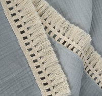 Couverture de réception pour bébé en mousseline de coton biologique simple à double couche avec pompon