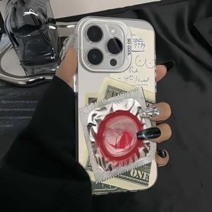 Funda de teléfono móvil de TPU PC con llave plateada galvanizada con impresión de condón divertido para Iphone Xr <span class=keywords><strong>Xs</strong></span> Max 11 12 13 14 15 16 17 Air - Product Image 2