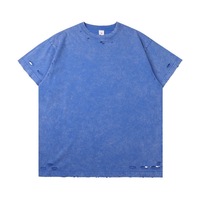 T-shirt Homme 300g Grammage Lourd Délavé Effet Vieilli Trous Découpés Coupe Décontractée Batik Tendance Manches Courtes